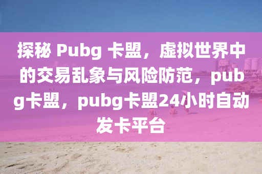 探秘 Pubg 卡盟，虚拟世界中的交易乱象与风险防范，pubg卡盟，pubg卡盟24小时自动发卡平台