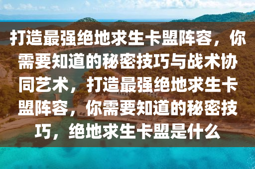 打造最强绝地求生卡盟阵容，你需要知道的秘密技巧与战术协同艺术，打造最强绝地求生卡盟阵容，你需要知道的秘密技巧，绝地求生卡盟是什么