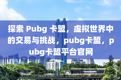 探索 Pubg 卡盟，虚拟世界中的交易与挑战，pubg卡盟，pubg卡盟平台官网