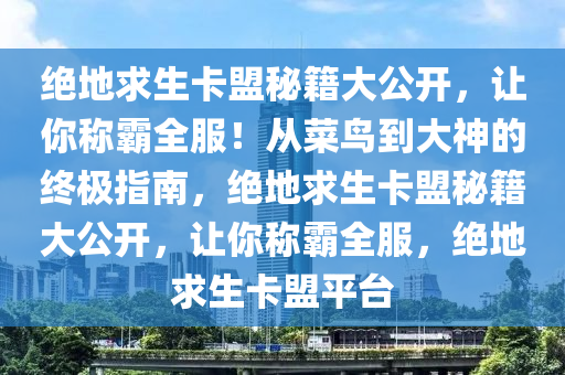 绝地求生卡盟秘籍大公开，让你称霸全服！从菜鸟到大神的终极指南，绝地求生卡盟秘籍大公开，让你称霸全服，绝地求生卡盟平台