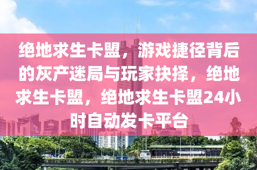 绝地求生卡盟，游戏捷径背后的灰产迷局与玩家抉择，绝地求生卡盟，绝地求生卡盟24小时自动发卡平台