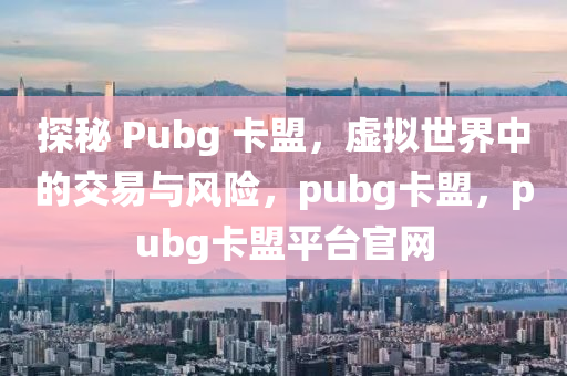 探秘 Pubg 卡盟，虚拟世界中的交易与风险，pubg卡盟，pubg卡盟平台官网
