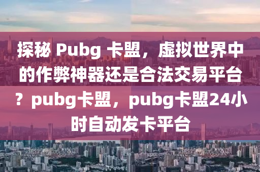 探秘 Pubg 卡盟，虚拟世界中的作弊神器还是合法交易平台？pubg卡盟，pubg卡盟24小时自动发卡平台