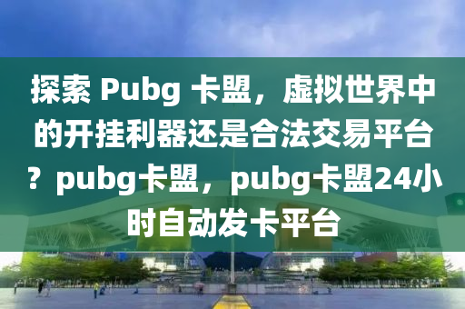 探索 Pubg 卡盟，虚拟世界中的开挂利器还是合法交易平台？pubg卡盟，pubg卡盟24小时自动发卡平台