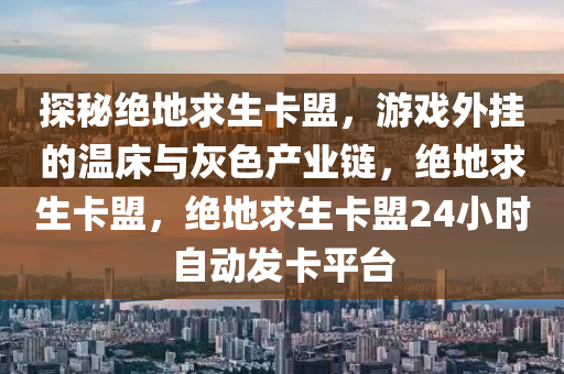 探秘绝地求生卡盟，游戏外挂的温床与灰色产业链，绝地求生卡盟，绝地求生卡盟24小时自动发卡平台