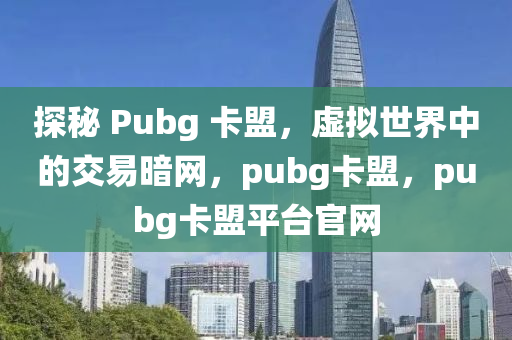 探秘 Pubg 卡盟，虚拟世界中的交易暗网，pubg卡盟，pubg卡盟平台官网