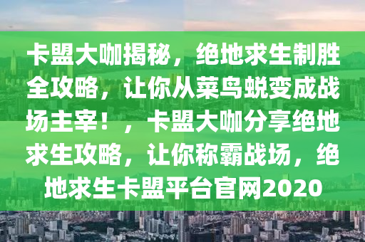 卡盟大咖揭秘，绝地求生制胜全攻略，让你从菜鸟蜕变成战场主宰！，卡盟大咖分享绝地求生攻略，让你称霸战场，绝地求生卡盟平台官网2020