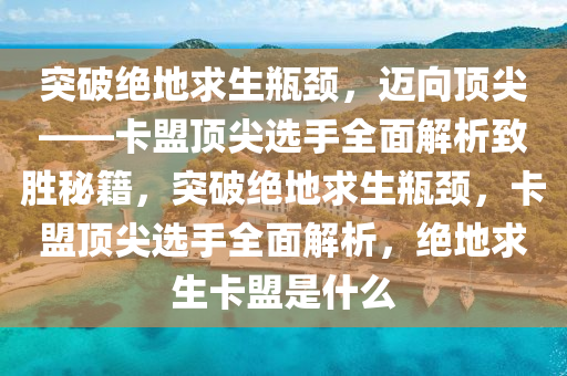 突破绝地求生瓶颈，迈向顶尖——卡盟顶尖选手全面解析致胜秘籍，突破绝地求生瓶颈，卡盟顶尖选手全面解析，绝地求生卡盟是什么