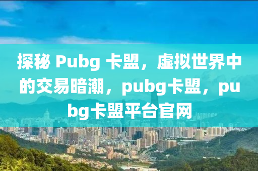 探秘 Pubg 卡盟，虚拟世界中的交易暗潮，pubg卡盟，pubg卡盟平台官网